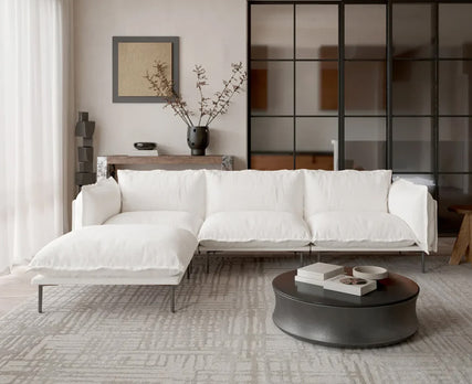 Etherial White Down-Filled Sectional – Scandi-Chic Floating L-Shaped Sofa