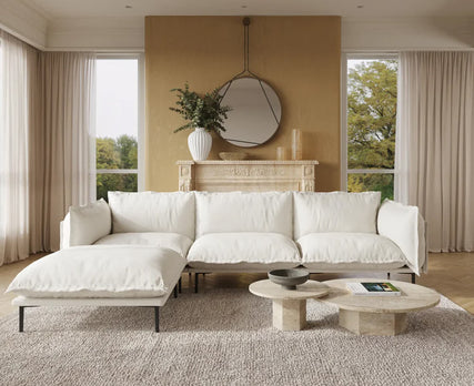 Etherial White Down-Filled Sectional – Scandi-Chic Floating L-Shaped Sofa