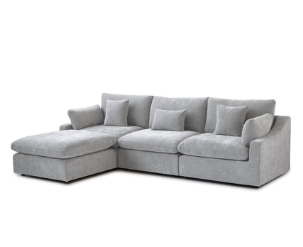 Skyline Grey Velvet Modular Sofa – Modern Deep-Seat Cloud Sectional with Low-Profile Frame