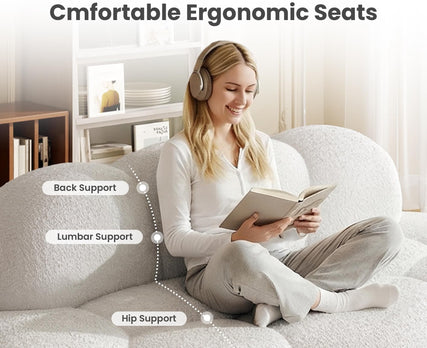 Bubble Curve Boneless Sherpa Fleece Sofa | Comfy Loveseat Couch Deep Seat Lounge Sofa
