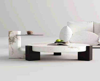 Bianco White Coffee Table with Side Table with 3 leg