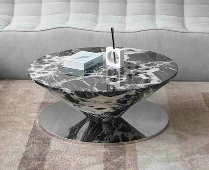 Modern Round Coffee Table,  Center Table with Stainless Steel Pedestal.