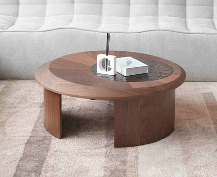 Tavola Modern Round Coffee Table Set Glass And Wood
