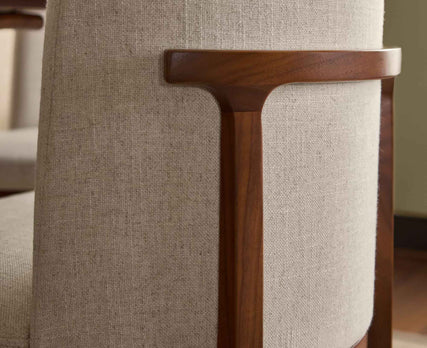 Linen Fabric Upholstered Kitchen Side Chairs with Wood Legs for Living Room