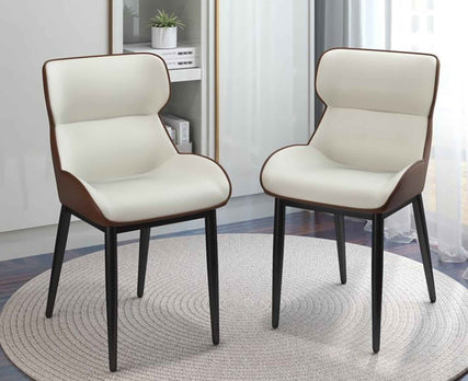 Leather Dining Chair Morden Desk Chair with Black Iron Legs in Brown