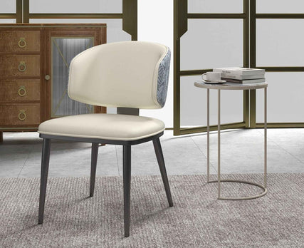 Beige PU Leather Dining Chair Set with Metal Legs