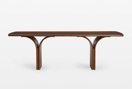 Quick Artsy Modern Curved Edge Dining Table – Solid Wood Table with Sculptural Pedestal Legs, Minimalist Contemporary Design