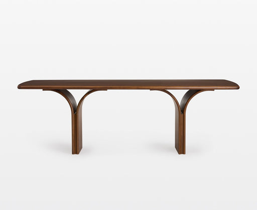 Quick Artsy Modern Curved Edge Dining Table – Solid Wood Table with Sculptural Pedestal Legs, Minimalist Contemporary Design