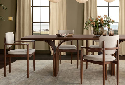 Quick Artsy Modern Curved Edge Dining Table – Solid Wood Table with Sculptural Pedestal Legs, Minimalist Contemporary Design