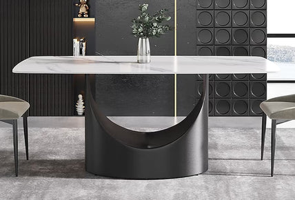 White Contemporary/Modern Ceramic Dining Table, with Primed Finish and Metal Pedestal Base