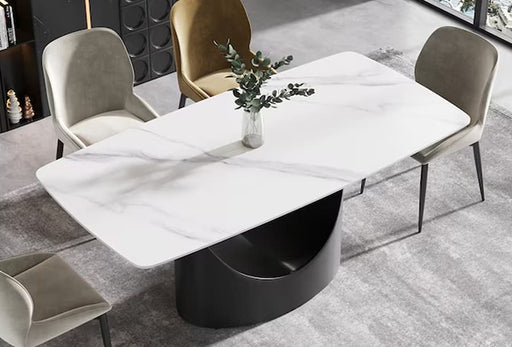 White Contemporary/Modern Ceramic Dining Table, with Primed Finish and Metal Pedestal Base