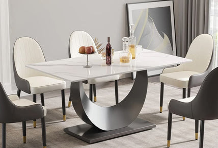 Modern Artificial Stone Crescent-Shaped Metal Legs, Can Accommodate 6-8 People - White / Black