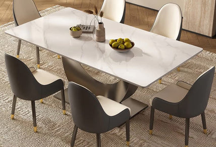 Modern Artificial Stone Crescent-Shaped Metal Legs, Can Accommodate 6-8 People - White / Black