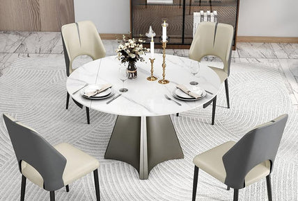 White Sintered Stone 51.18 in. Pedestal Extendable Oval and Round Dining Table Seats 6