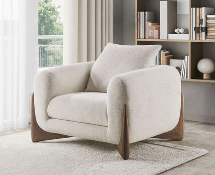 Eder 1 Seater Boucle & Walnut Wood Sofa For Elegence