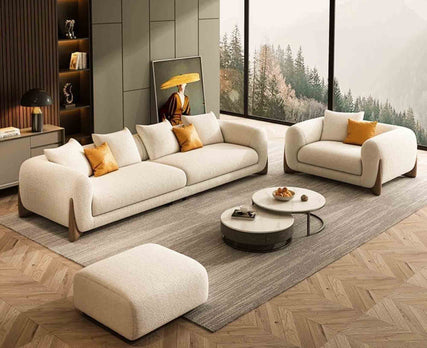 Eder 1 Seater Boucle & Walnut Wood Sofa For Elegence