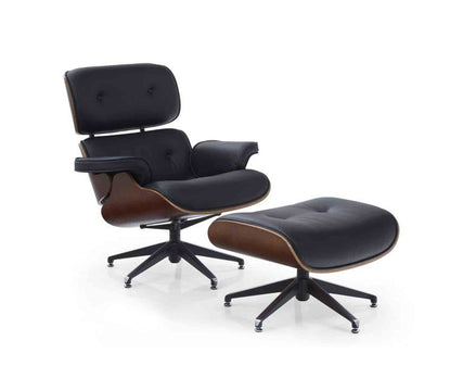 Charles Eames Style Lounge Chair with Ottoman |White Waxed Leather | Ash Wood