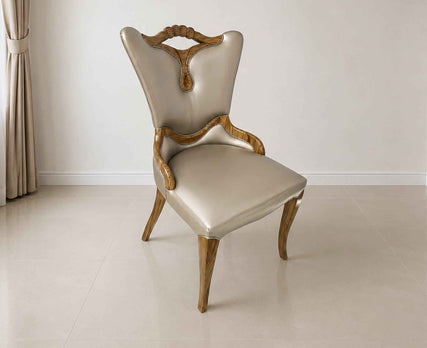 Elegant Neoclassical Solid Wood Dining Chair Champagne Leather Silla Comedor With Curved Backrest