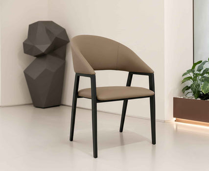 Premium Luxury Curved Back Leather Accent Dining Chair Modern Minimalist Seat