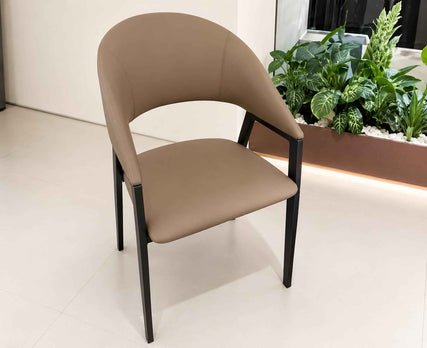 Premium Luxury Curved Back Leather Accent Dining Chair Modern Minimalist Seat