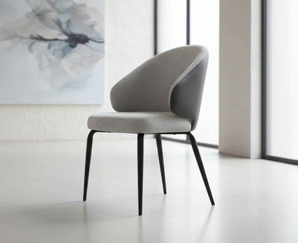 Contemporary Curved Fabric Upholstered Dining Chair with Sleek Black Tapered Metal Leg