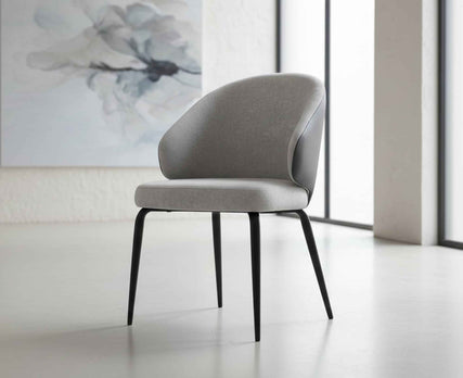 Contemporary Curved Fabric Upholstered Dining Chair with Sleek Black Tapered Metal Leg