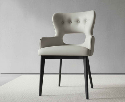 Elegant Tufted Wingback Leather Accent Dining Chair with Cutout Back and Wood Legs
