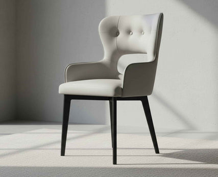 Elegant Tufted Wingback Leather Accent Dining Chair with Cutout Back and Wood Legs