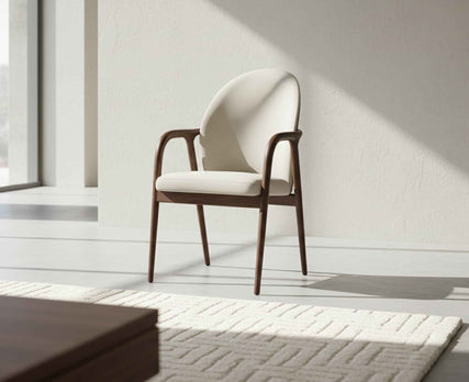 Elegant Scandi Walnut Wood Armchair Padded Fabric Upholstered Dining Room Chair