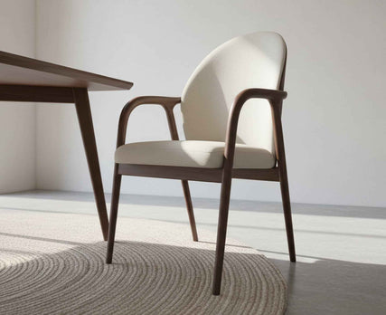 Elegant Scandi Walnut Wood Armchair Padded Fabric Upholstered Dining Room Chair