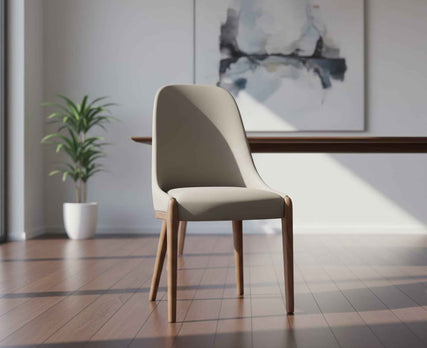 Elegant Minimalist Walnut Wood Frame Leather Upholstered Nordic Designer Dining Chair