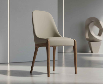 Elegant Minimalist Walnut Wood Frame Leather Upholstered Nordic Designer Dining Chair