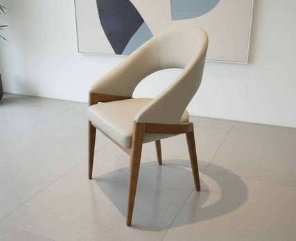 Elegant Mid Century Modern Curved Back Vegan Leather Upholstered Dining Armchair