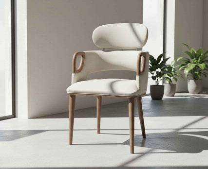 Elegant Mid-Century Modern Upholstered Dining Armchair With Sculpted Wood Accents