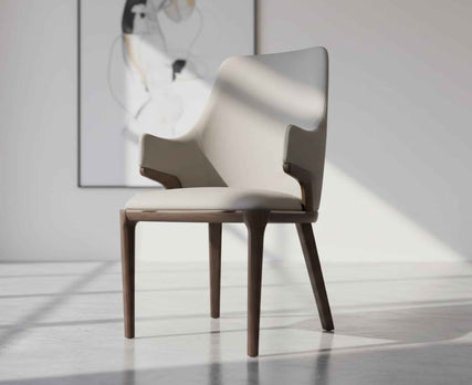 Elegant Mid Century Walnut Wood Upholstered Leather Armchair Modern Dining Seating