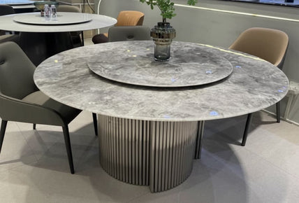 Modern Minimalist Marble Dining Table – Sintered Stone with Fluted Pedestal Base, Luxury Contemporary Design