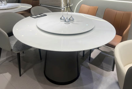 Sophisticated Modern Round Dining Table – Polished Marble Top with Rotating