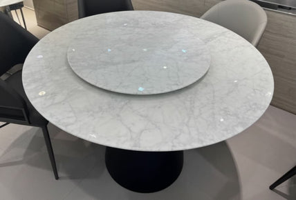 Elegant Modern Circular Marble Dining Table –  with Sculpted Pedestal Base, Minimalist Luxury Interior Design
