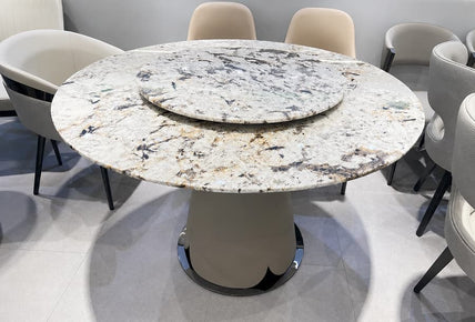 Refined Modern Italian Dining Table – Granite Marble with Rotating Lazy Susan, Minimalist Luxury Interior Design