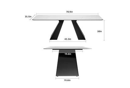 Modern Luxury Sintered Stone Dining Table Minimalist Black Carbon Steel Pedestal Tapa De Mesa