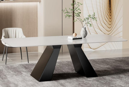 Modern Luxury Sintered Stone Dining Table Minimalist Black Carbon Steel Pedestal Tapa De Mesa