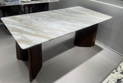 Elegant Modern Marble Top Rectangle Dining Table Wood Pedestal Base Comedor Mesa