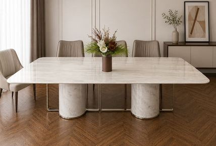 Luxury Modern Marble Dining Table Stone Top Rectangular Large Pedestal Base Mesa De Jantar
