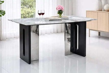 Luxury Modern Marble Top Rectangle Dining Table Chrome Metal Base Mesa De Comedor