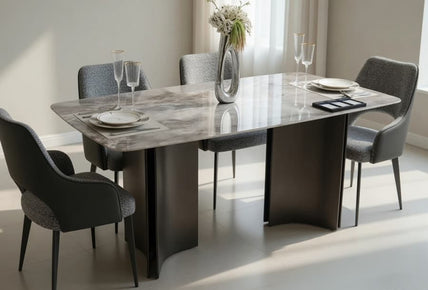 Elegant Contemporary Marble Top Dining Table With Sculptural Pedestal Base Furniture