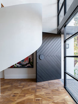 Minimalist Diagonal Slat Sculptural Entrance Door