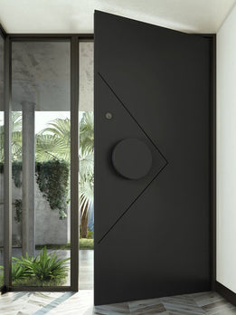 Modern Matte Black Geometric Pivot Entrance Door