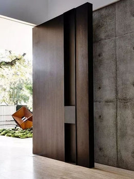 Modern Dark Wood Texture Pivot Entrance Door