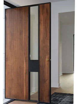 Contemporary Natural Wood Frame Pivot Entrance Door