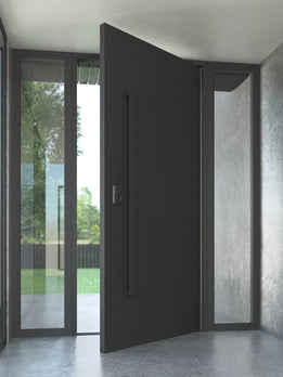 Modern Black Pivot Entry Door with Vertical Integrated Pull Handle
